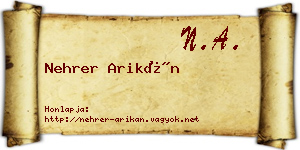 Nehrer Arikán névjegykártya